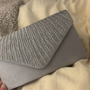 Light Purple Satin Finnish Rhinestone Clutch with removable chain